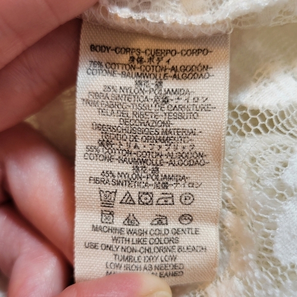 Free People (Women’s Small) Ivory Sheer Lace 3/4 Length Sleeve Baby Doll Blouse - Picture 7 of 8